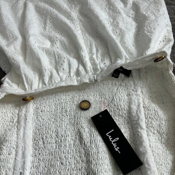 NWT Lulus Sweet Bliss White Eyelet Ruffled Backless Mini Dress Small - Picture 8 of 10